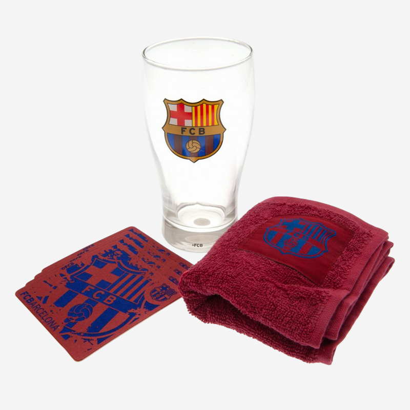 FC Barcelona Mini Bar Set Glass Towel and Mats