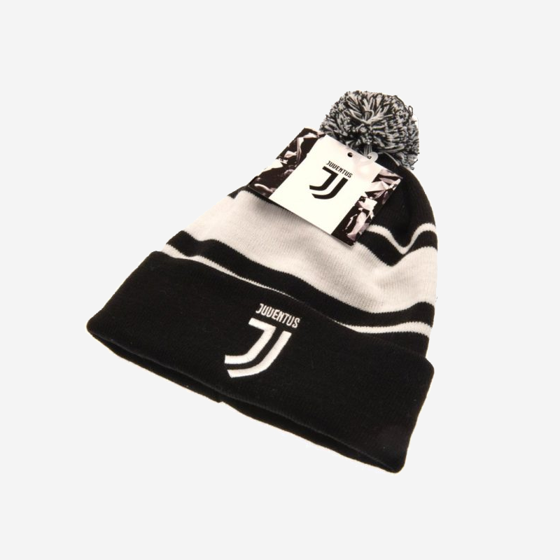 Juventus FC Hat Knit Black and White with Crest and Bobble 2