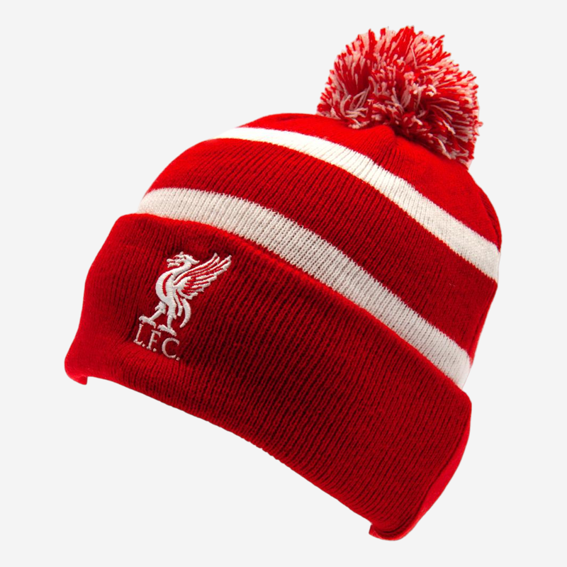 Liverpool FC Hat Knit Red with White Stripes Crest and Bobble