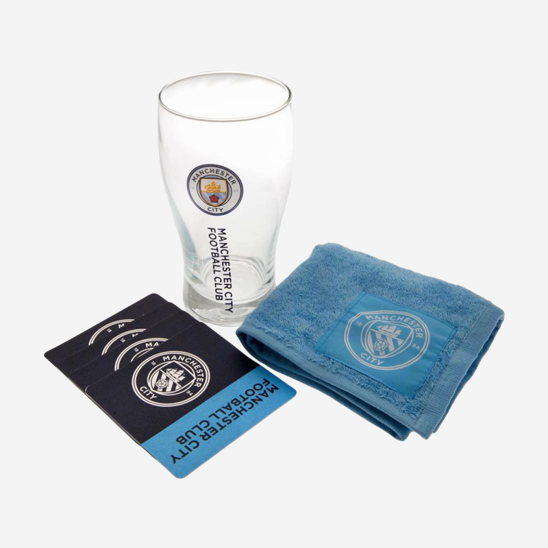 Manchester City FC Mini Bar Set Glass Towel and Mats