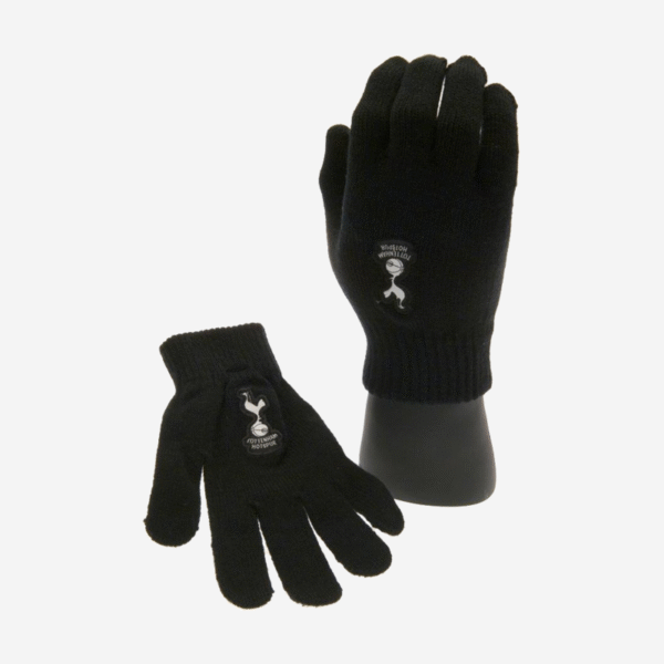 Tottenham-Hotspur-Gloves-Junior-Knit-Black-with-White-Crest Tottenham Hotspur Gloves Junior Knit Black with White Crest