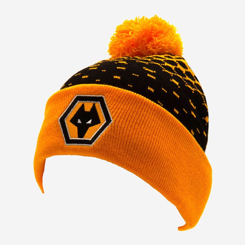 Wolverhampton Wanderers FC Hat Knit Fade Black and Yellow with Crest and Bobble